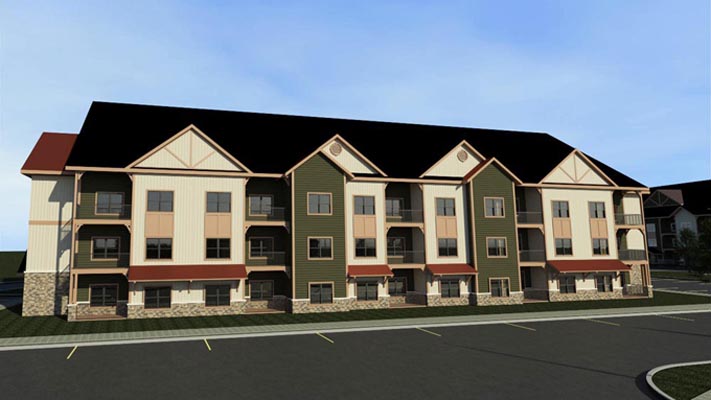 BDC mixed use commercial + residential building-rendering