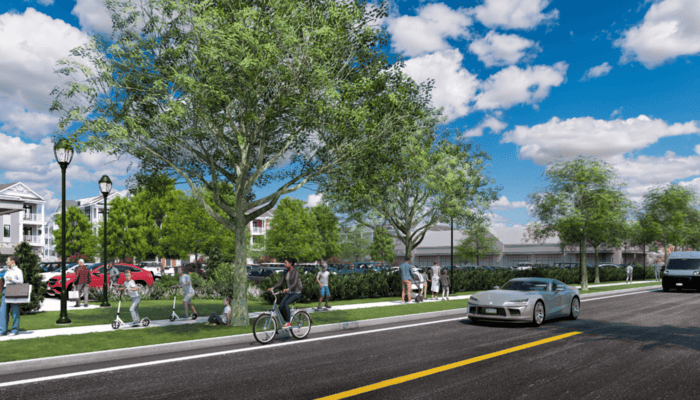 Milltown rendering of street scene with green space